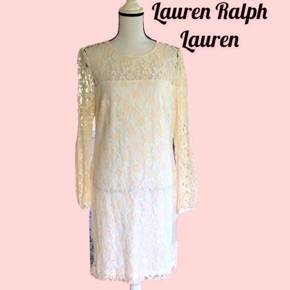 RALPH LAUREN NWT FLORAL LACE DRESS WHITE/ROSE SIZE 14 - Picture 3 of 8
